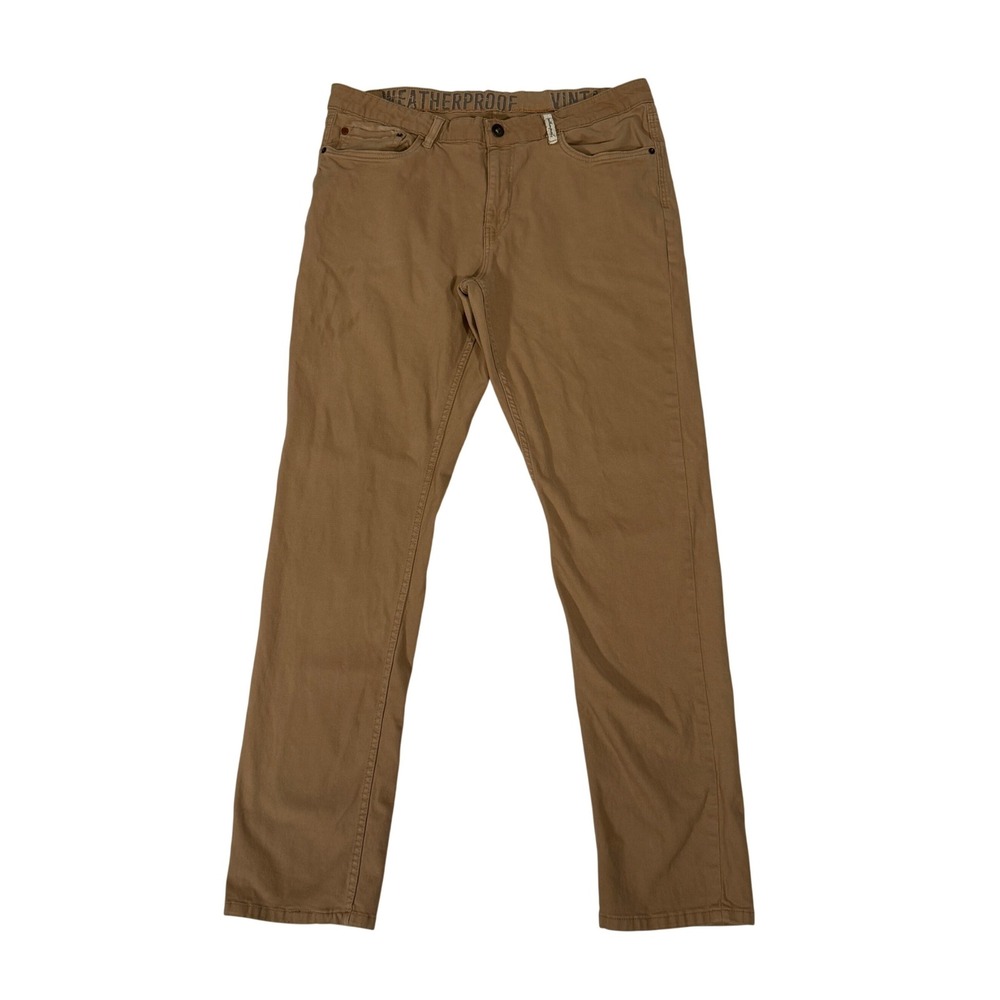 Weatherproof Vintage Mens Slim Fit Tan Khaki Pants 36x32 Stretch 5-Pocket Chinos - Picture 2 of 12